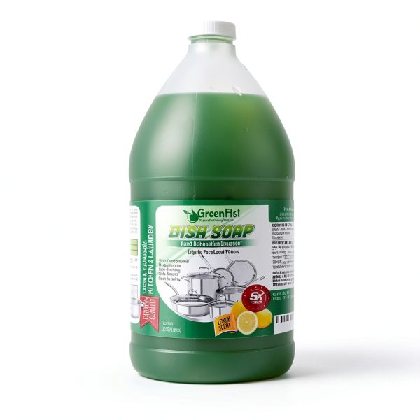 GreenFist Green Dish Soap [ Lemon Scent ] Manual Pot & Pan Professional Detergent Liquid Refill Pot & Pan Dish-Wash - Light or Heavy Use , 128 ounce ( 4 Gallon W/ 3 Sponges)-2
