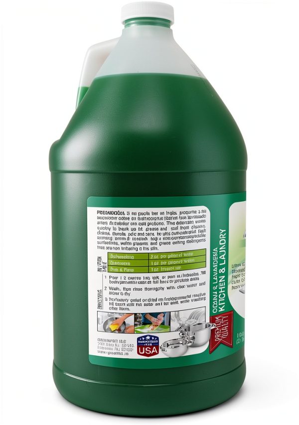 GreenFist Green Dish Soap [ Lemon Scent ] Manual Pot & Pan Professional Detergent Liquid Refill Pot & Pan Dish-Wash - Light or Heavy Use , 128 ounce ( 4 Gallon W/ 3 Sponges)-4